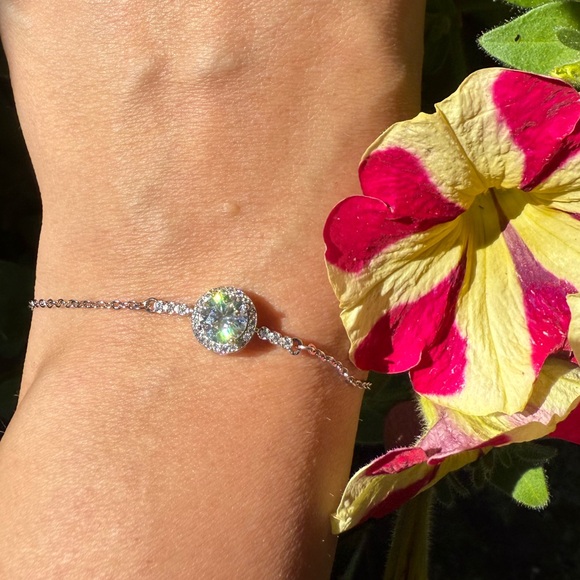 Moissanite Bracelet 1 CT Center Stone 925 Sterling Silver Platinum Plated Chain - Picture 14 of 14